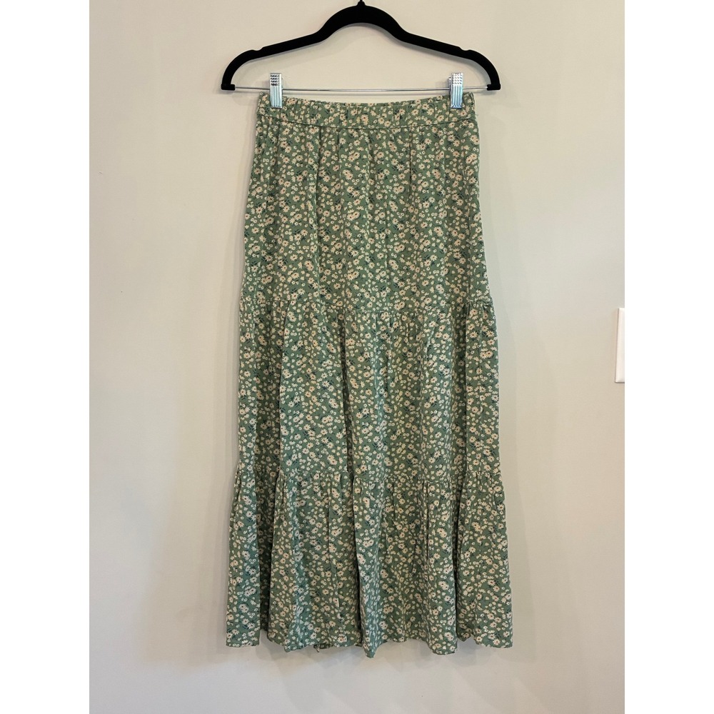 American Eagle Sage Green Floral Tiered Maxi Skirt XS Boho Cottagecore Flowy